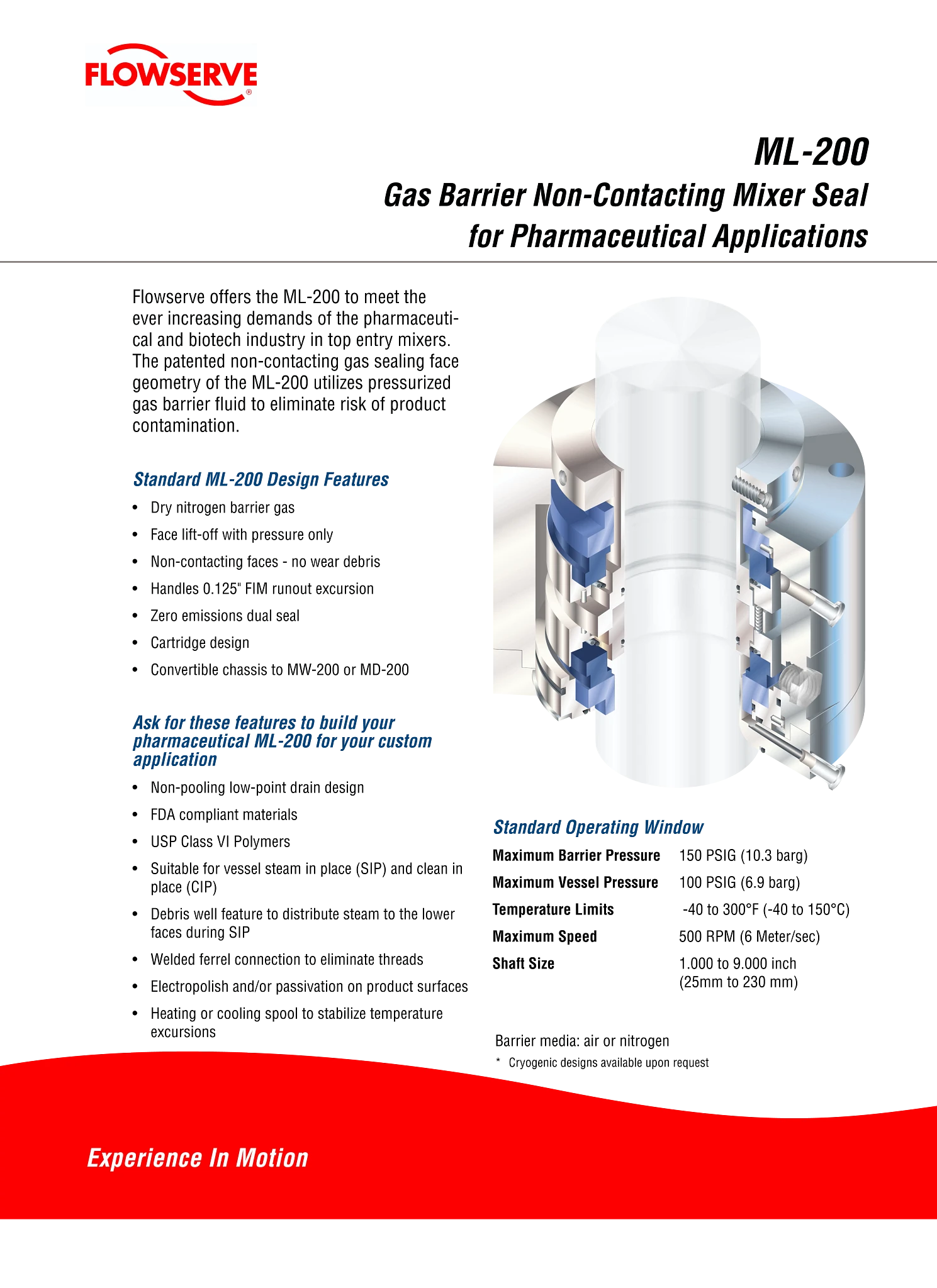 适用于制药应用场合的ML-200 气障非接触式搅拌机密封