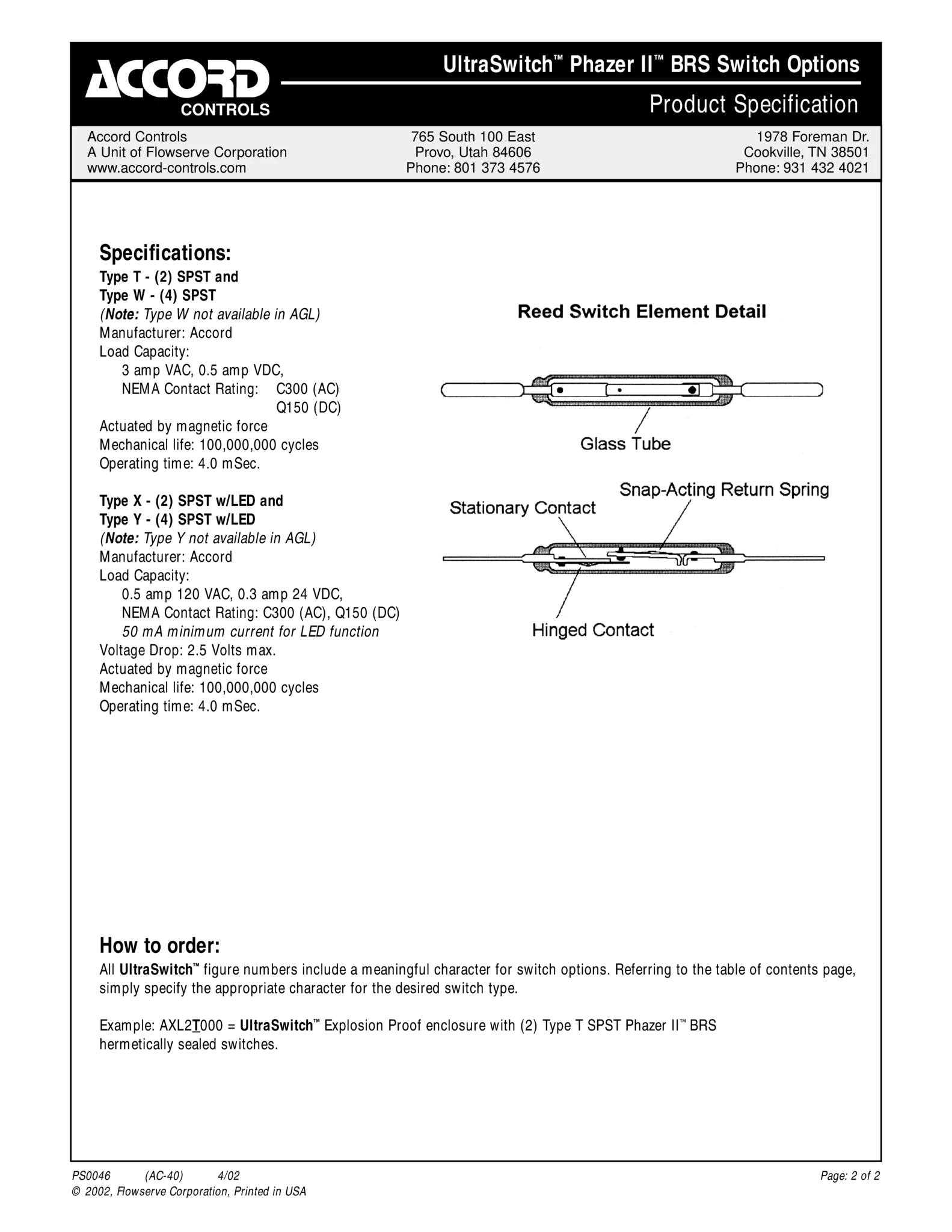 Accord UltraSwitch Phazer II BRS开关规格