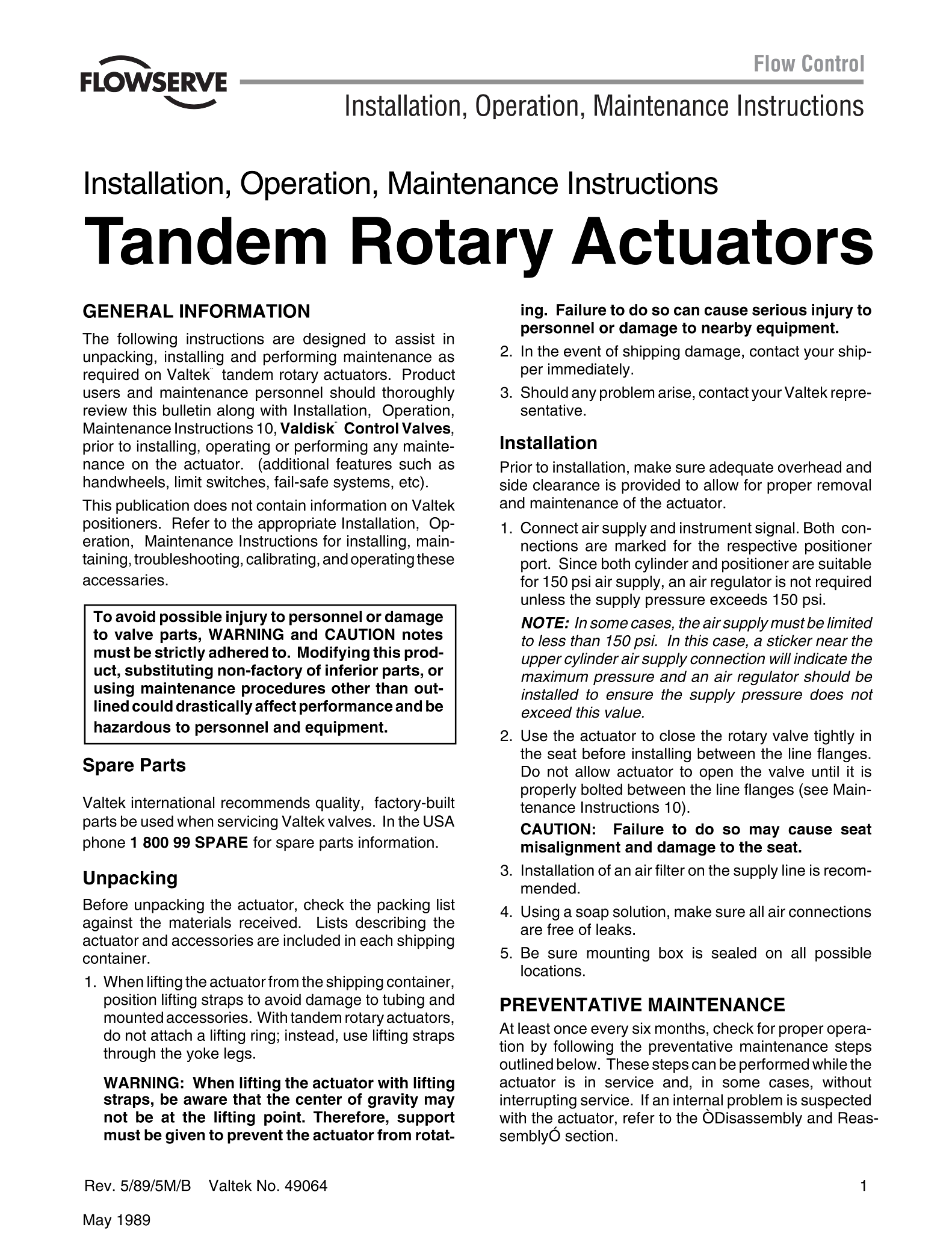 Valtek串联旋转执行器使用说明（IOM）