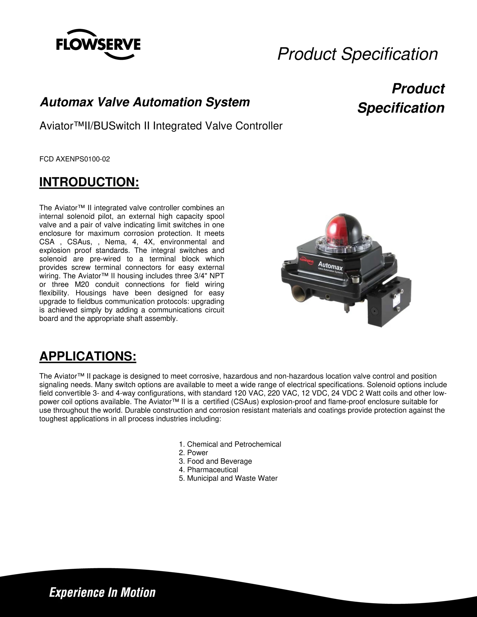 Automax Aviator™ II/BUSwitch II集成式阀门控制器产品规格