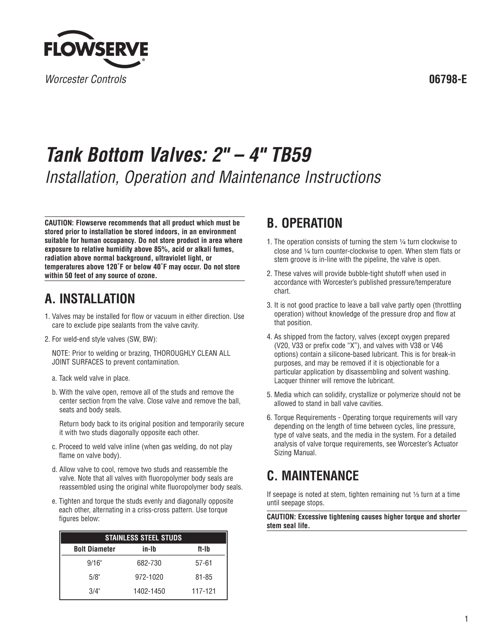 Worcester Controls TB59罐底阀（尺寸2