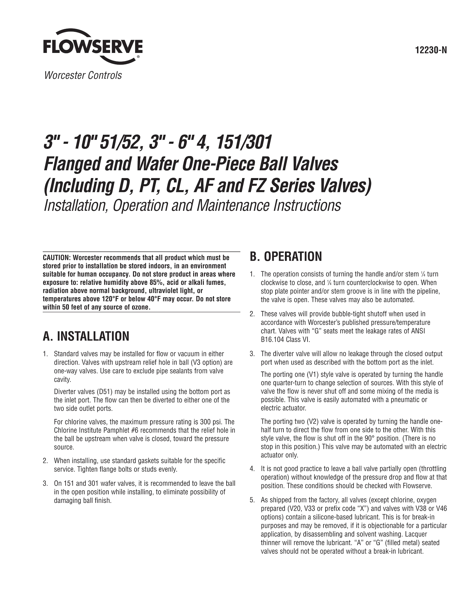 Worcester Control 51/52系列、4系列球阀使用说明(IOM)