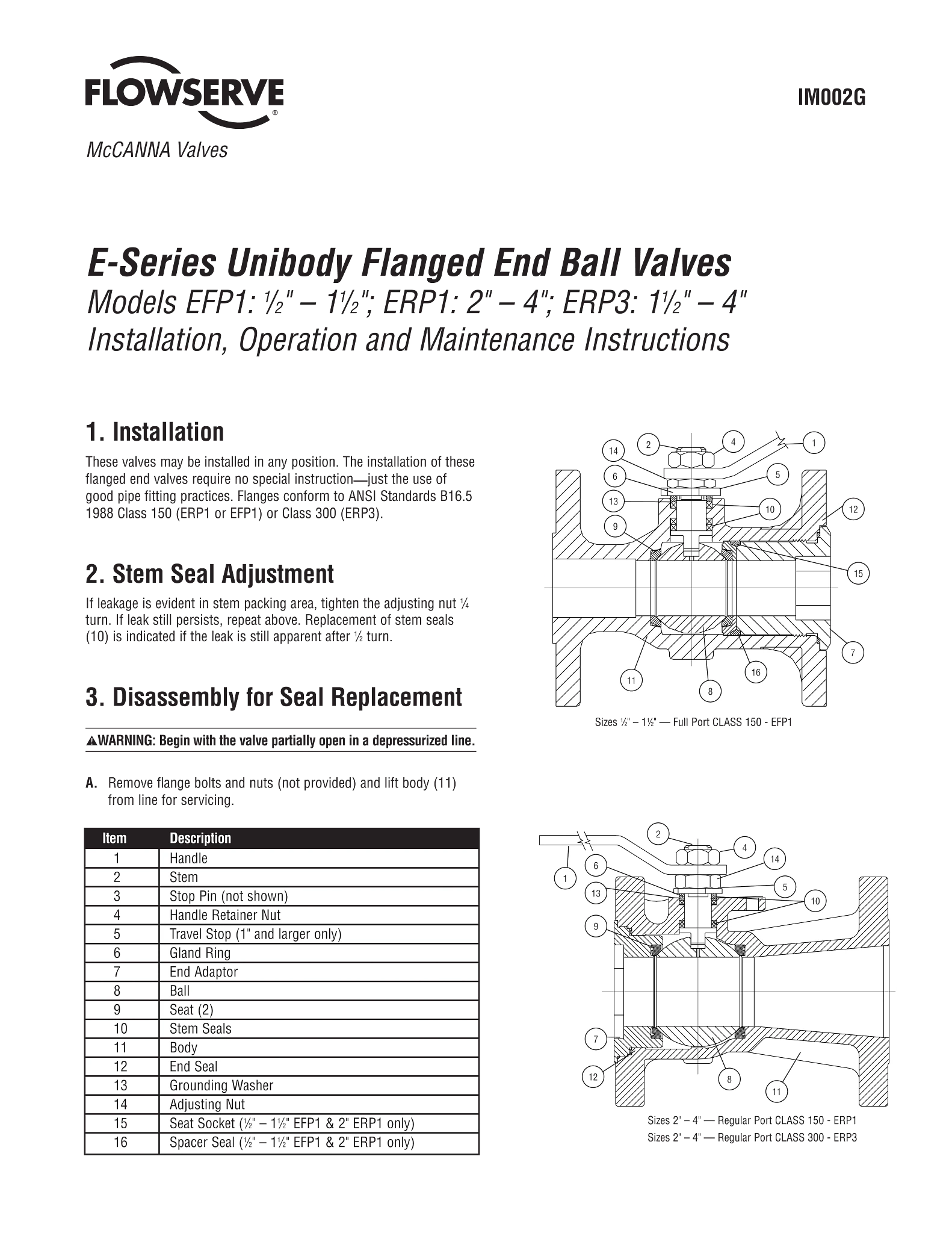 McCANNA/MARPAC E-系列球阀使用手册（IOM）
