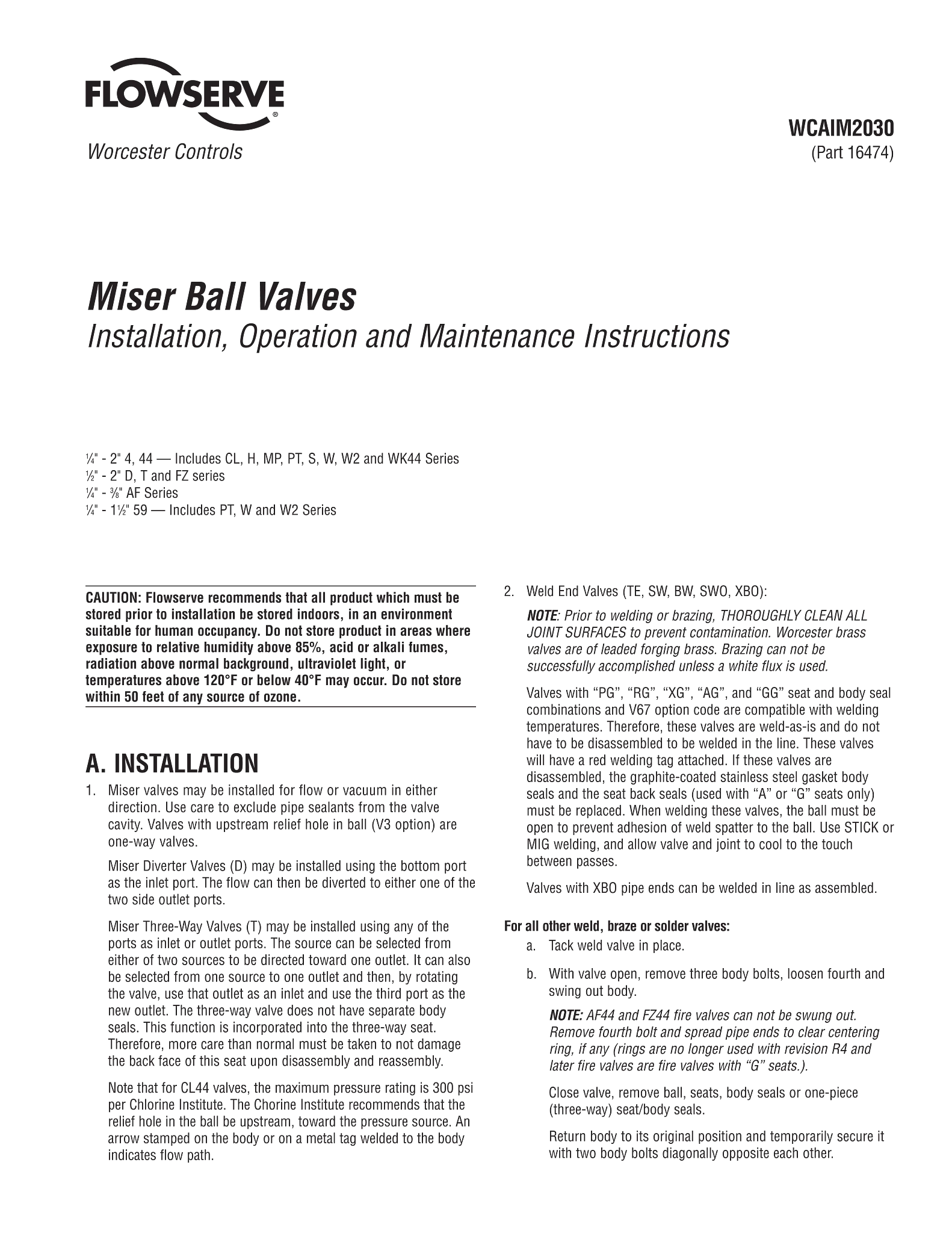 Worcester Controls Miser球阀使用说明（IOM）