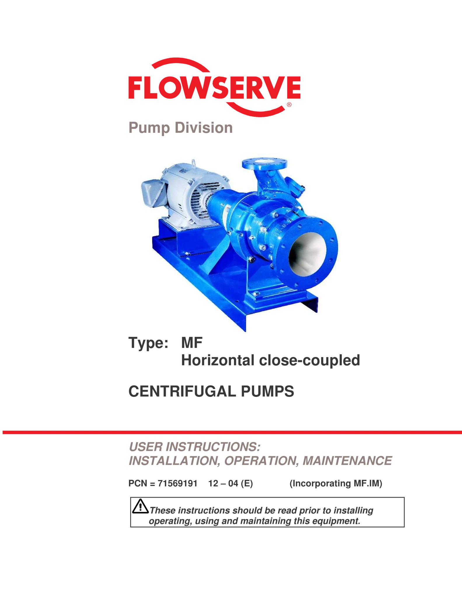 MF卧式紧耦合使用说明 (IOM)