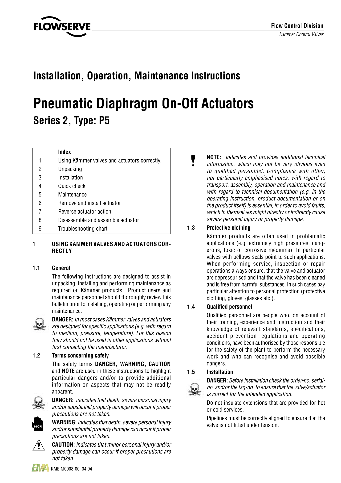 Kämmer气动执行器系列2， P5型 - 使用说明（IOM）