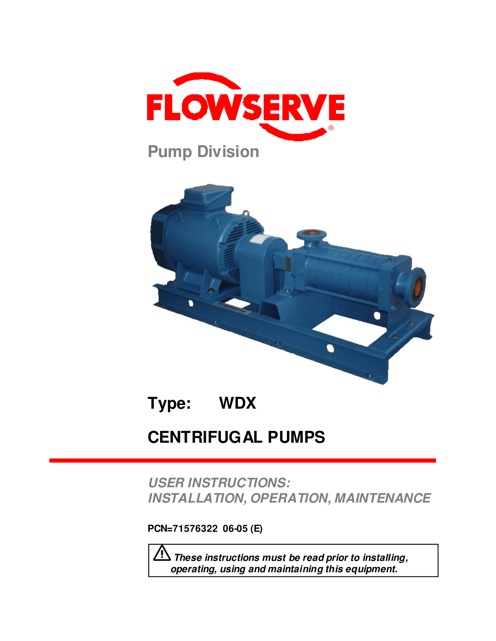 WDX离心泵安装、操作和维护使用说明