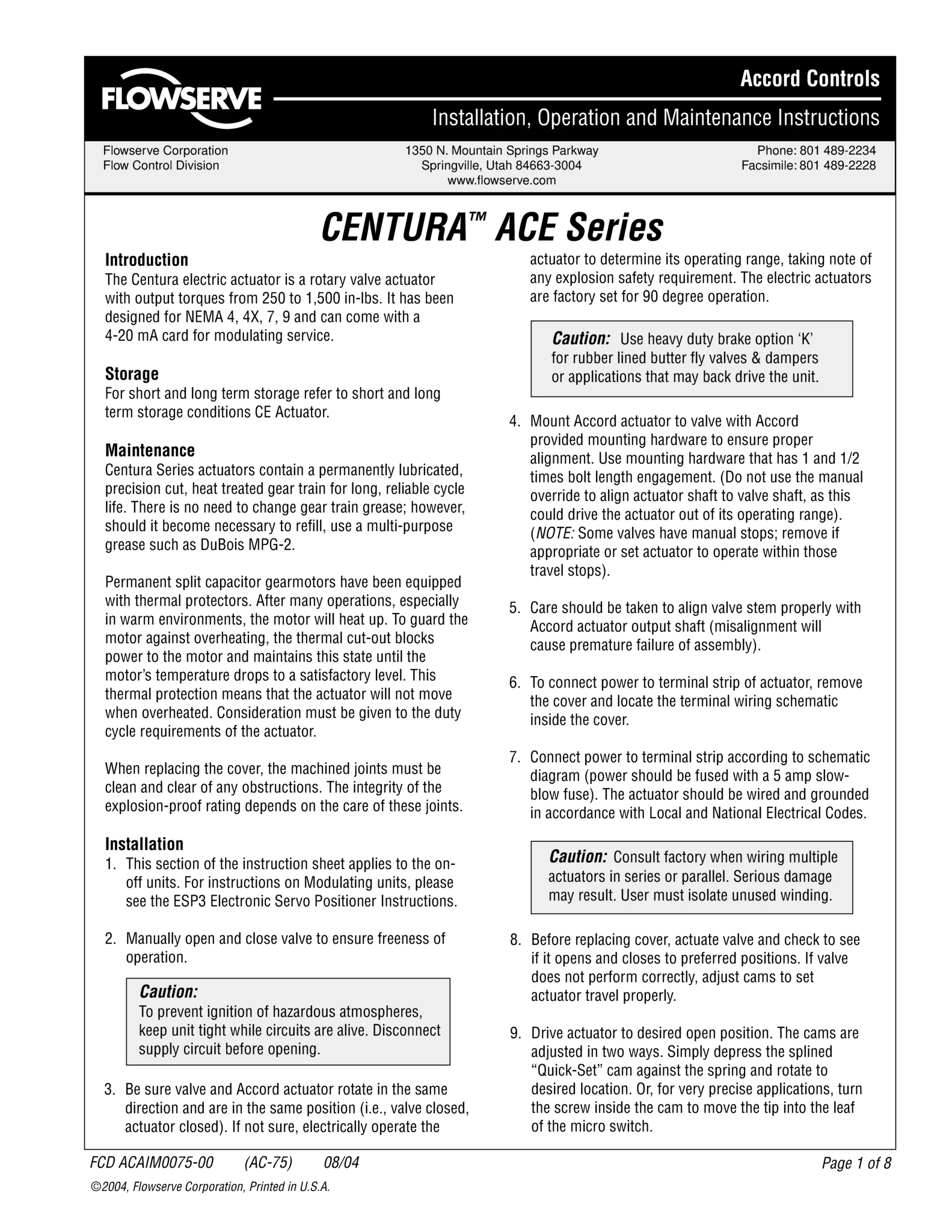 Accord Centura ACE系列电动执行器使用说明（IOM）