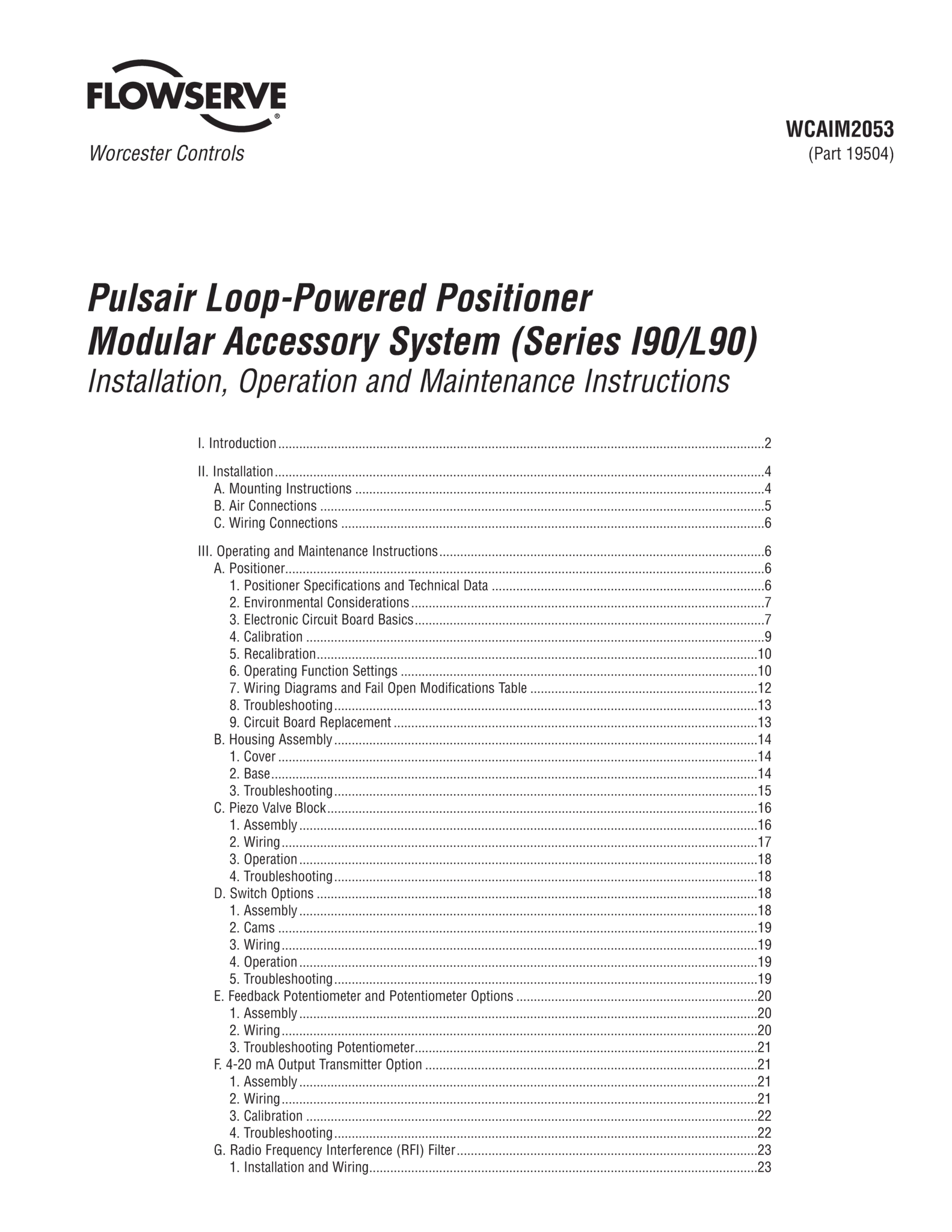 Worcester I90/L90系列脉冲发生器使用说明