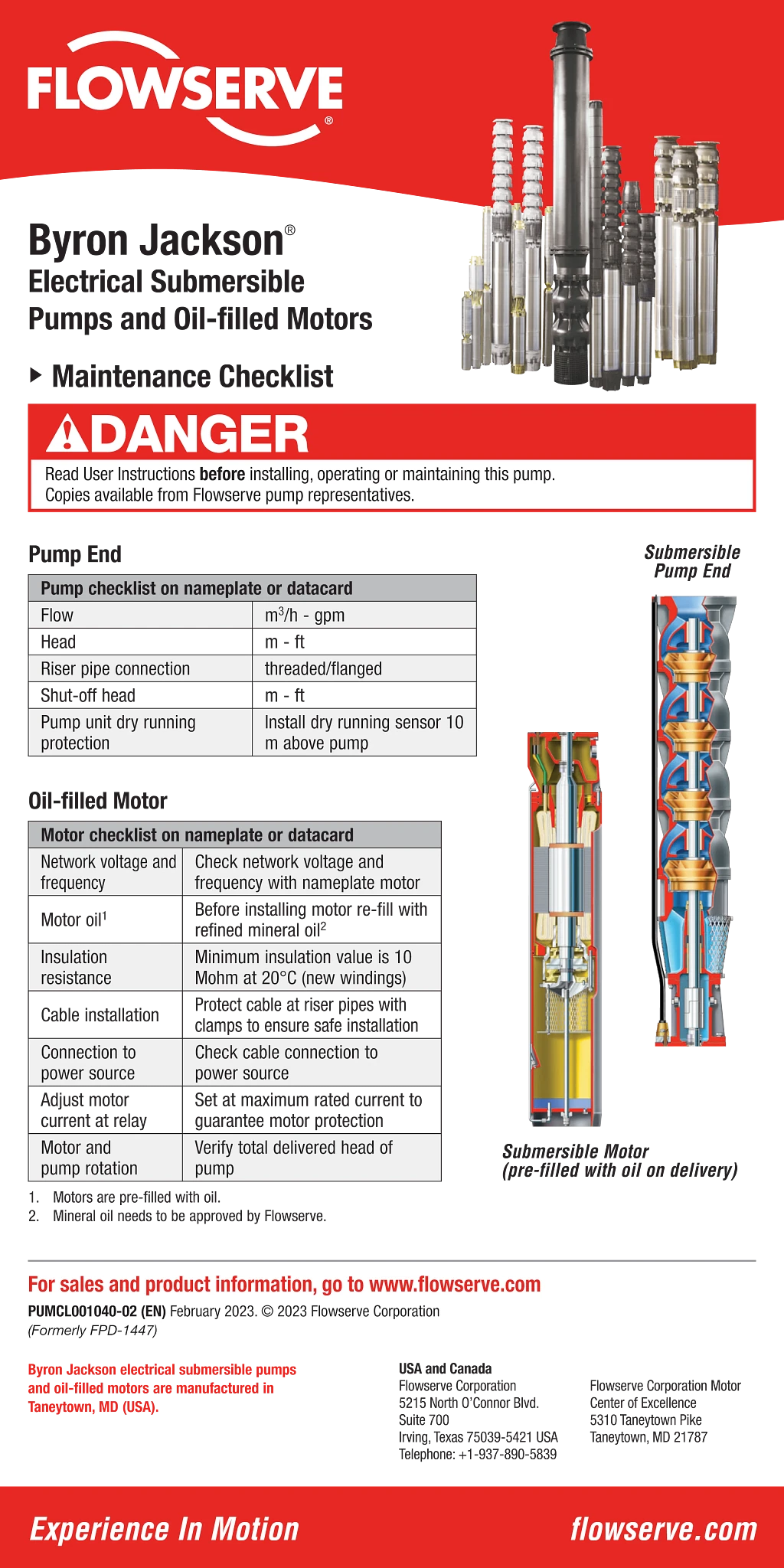 Byron Jackson潜油电泵和充油电机维护检查表
