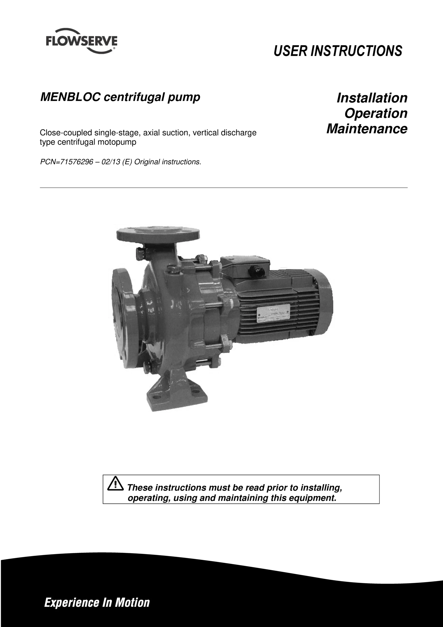 MENBLOC离心泵 - 使用说明书