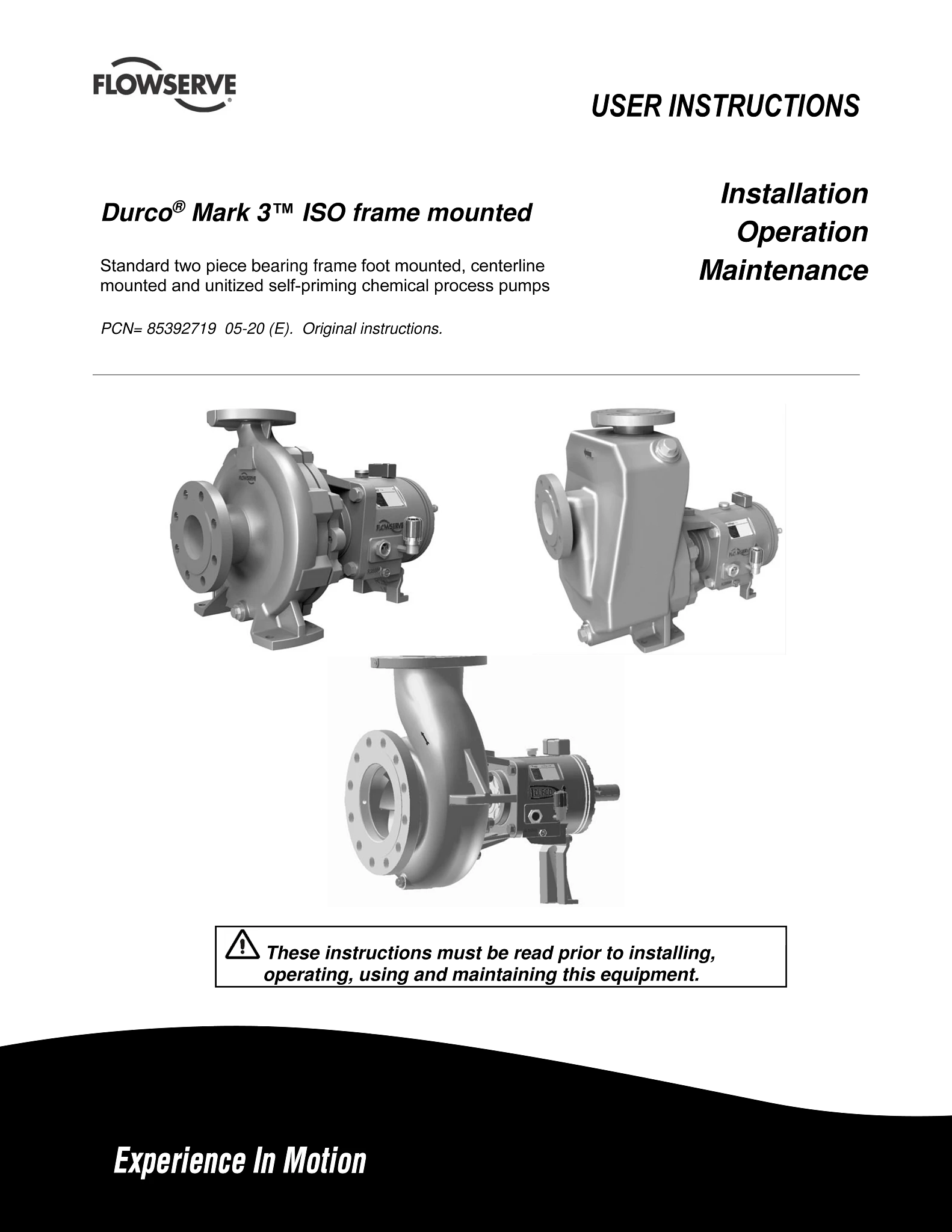 Durco Mark3ISO框架安装泵 - 使用说明