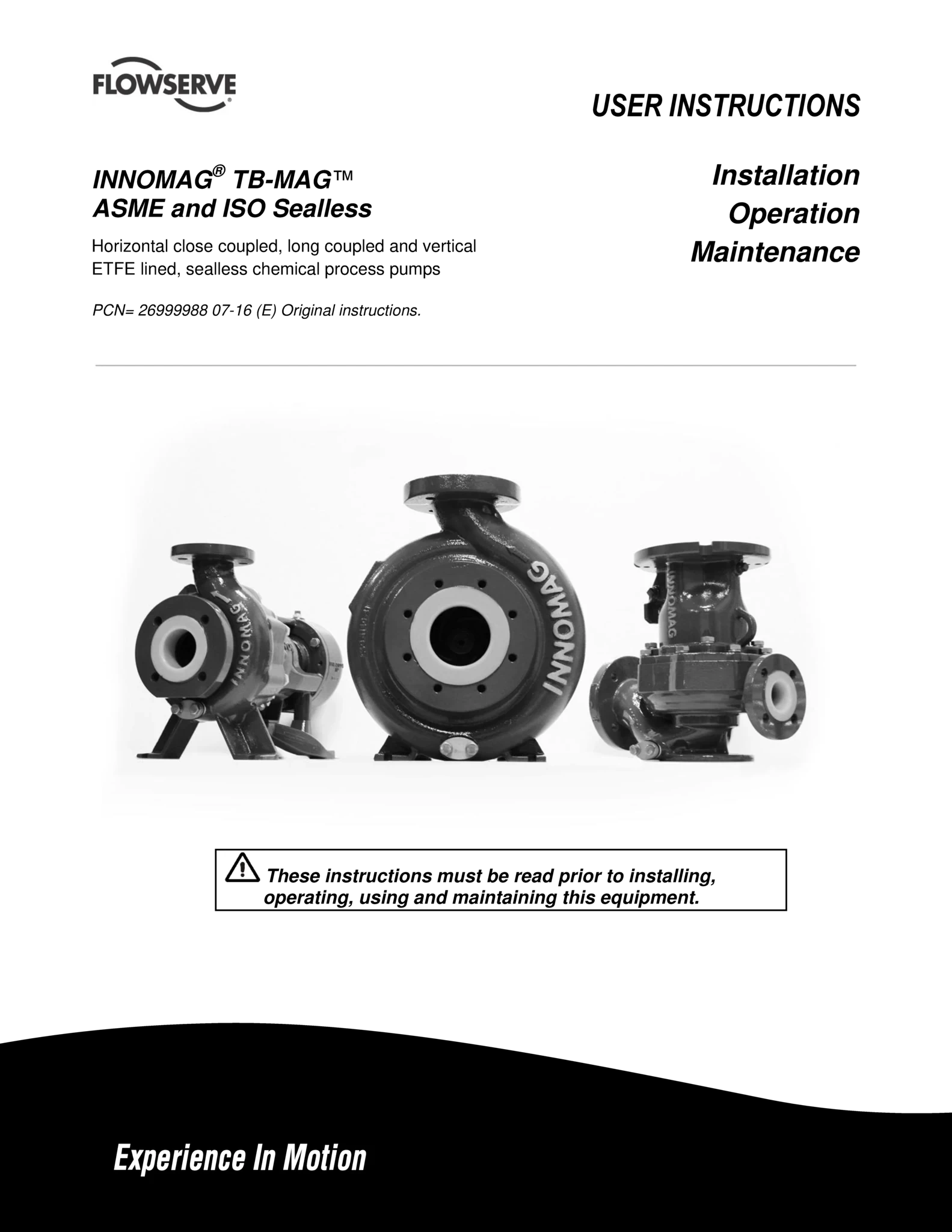 INNOMAG® TB-MAG™ ASME 和 ISO无密封泵-使用说明