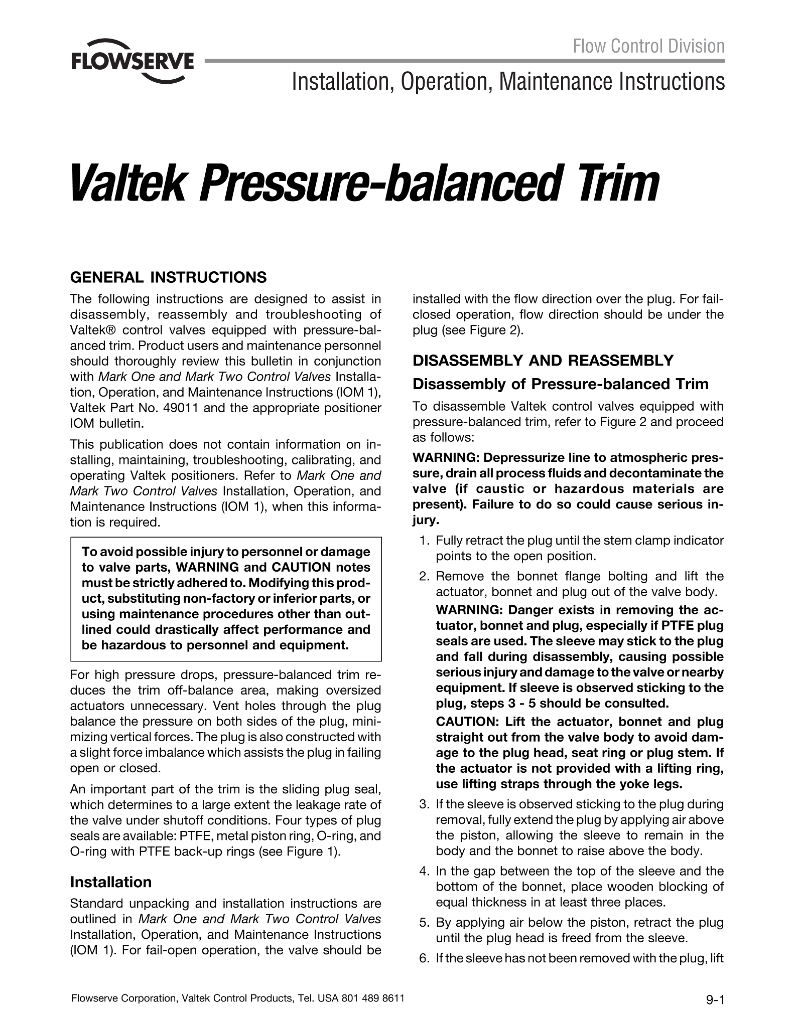 Valtek压力平衡内件用户手册-IOM