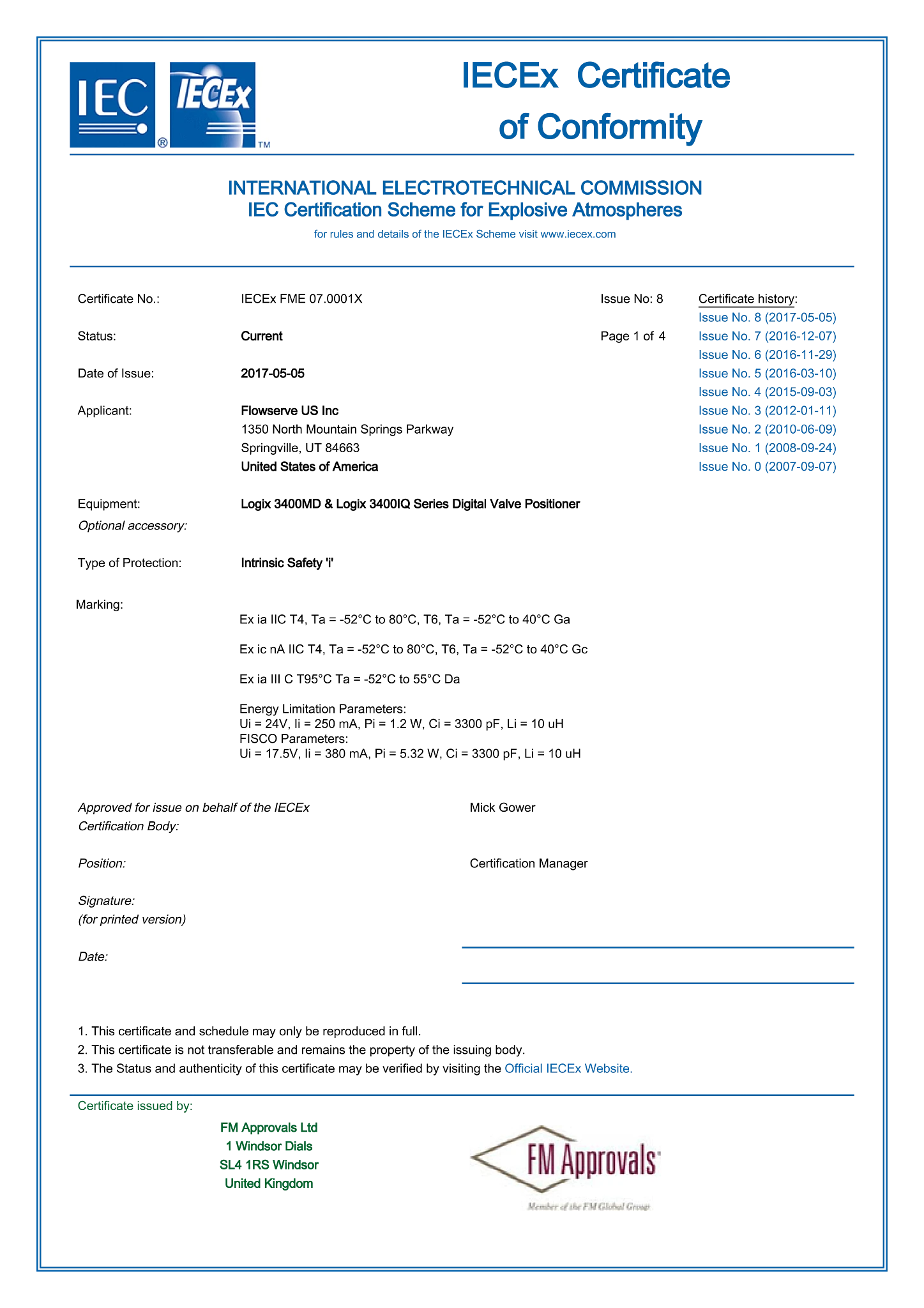 Logix 3400 IECEx本质安全证书