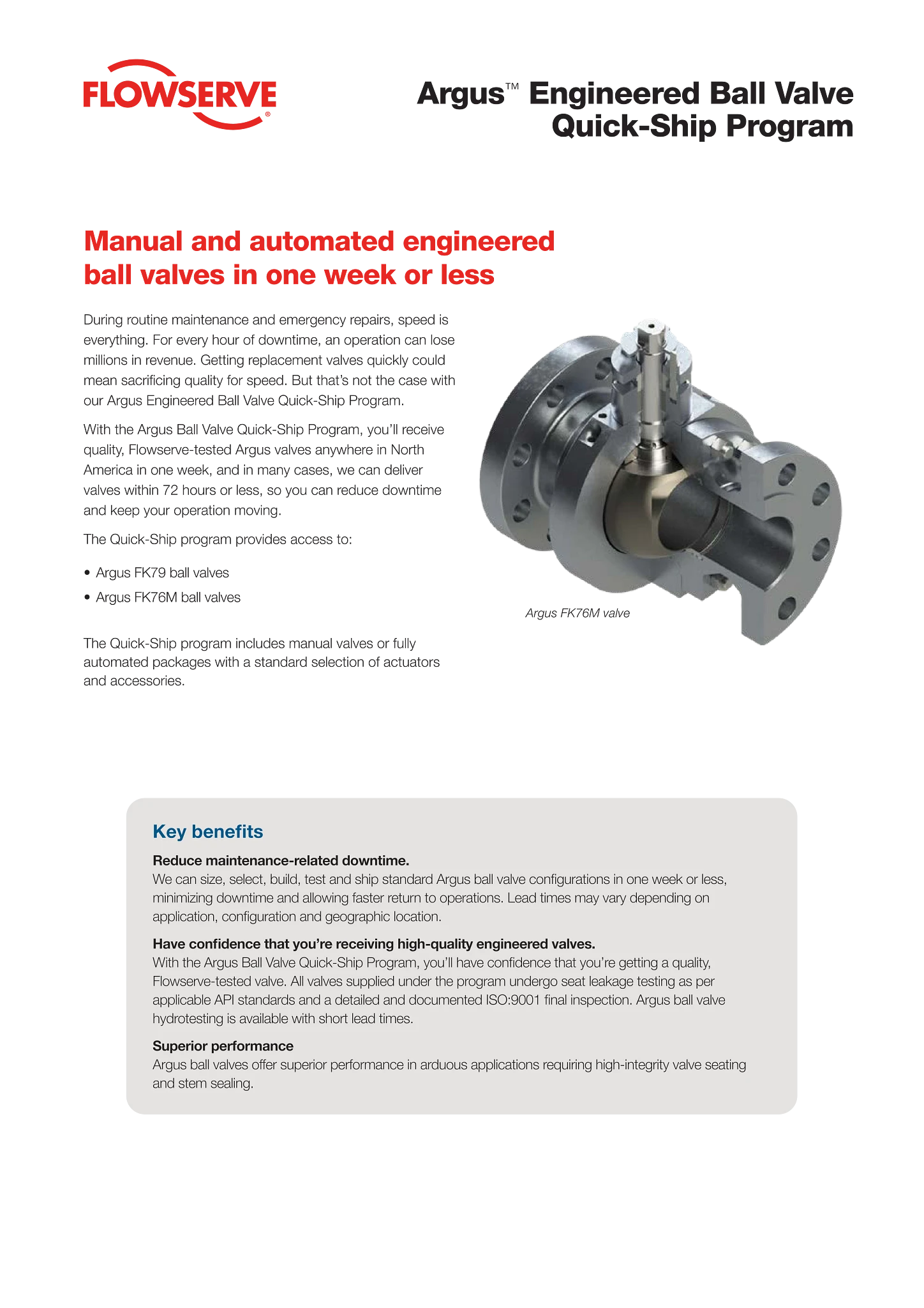 Argus®特种球阀快速发货计划 - 宣传单