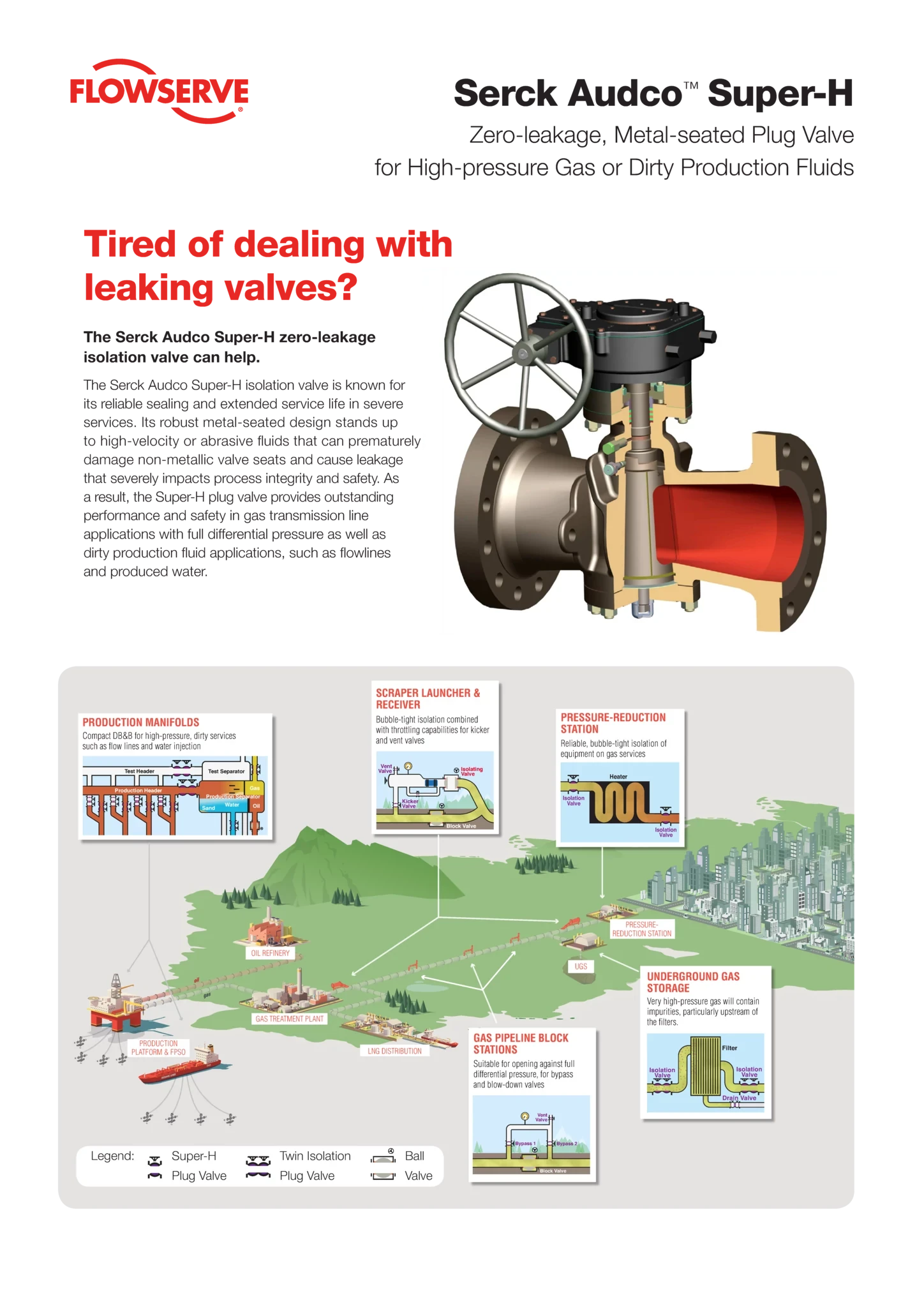 用于高压气体或脏污采出液的Serck Audco™ Super-H零泄漏金属阀座旋塞阀
