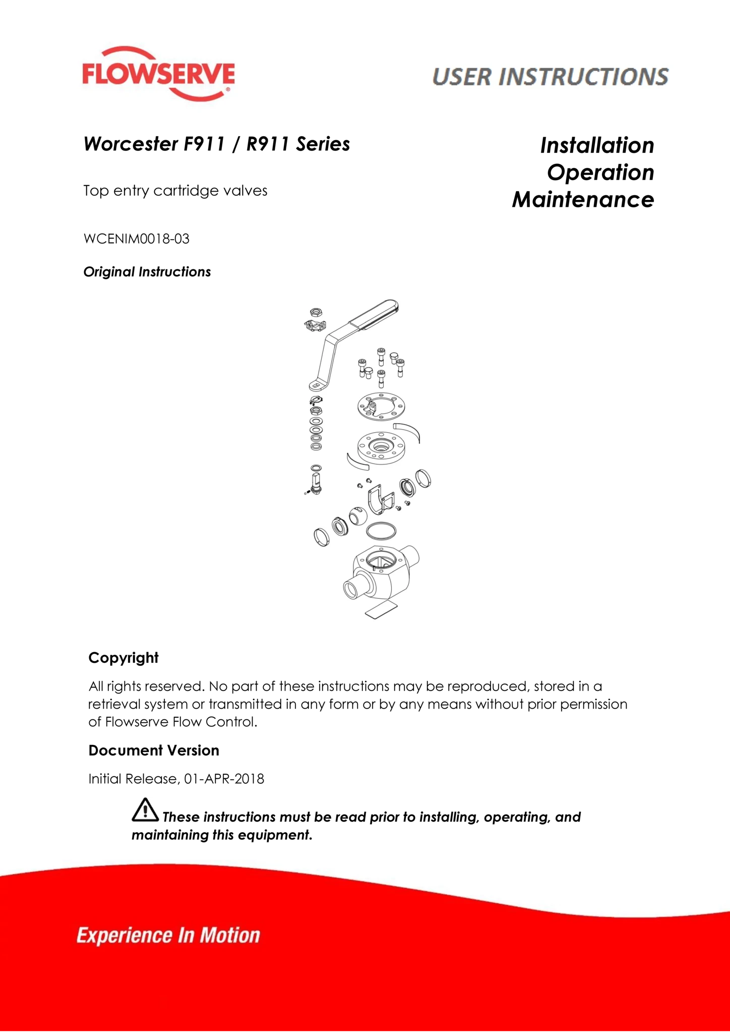 Worcester Controls 911系列缩径/全通径插装阀（IOM）（欧洲/亚洲）